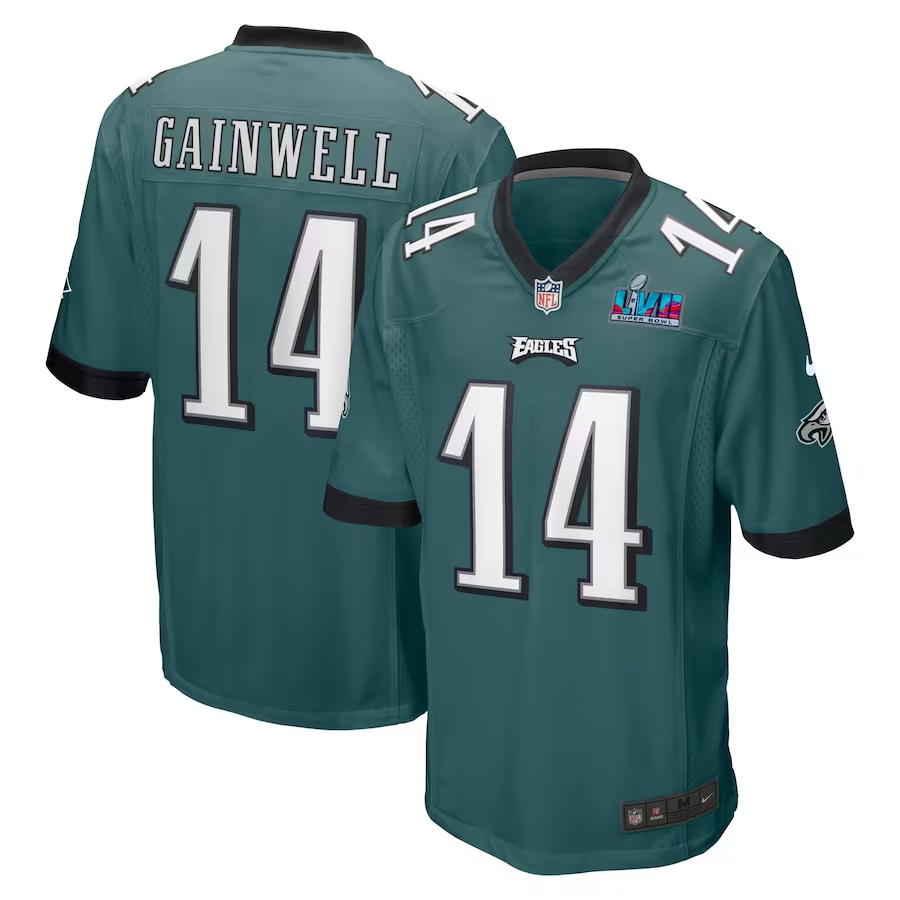 Men's Philadelphia Eagles Kenneth Gainwell #14 Midnight Green Super Bowl LVII Patch Jersey